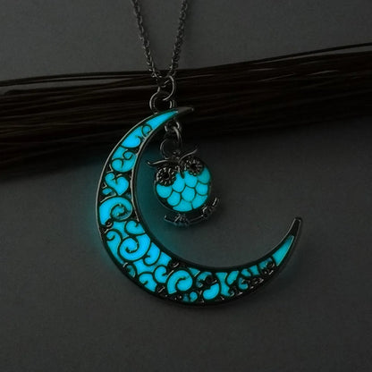 Fashionable Luminous Diy Pendant  Moon Owl Luminous Necklace