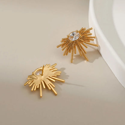 Fashionable White Zircon Stud Earrings Fireworks Design Copper Plating 18k Real Gold Creative Small Design Earrings Foreign Trade Accessories For Women