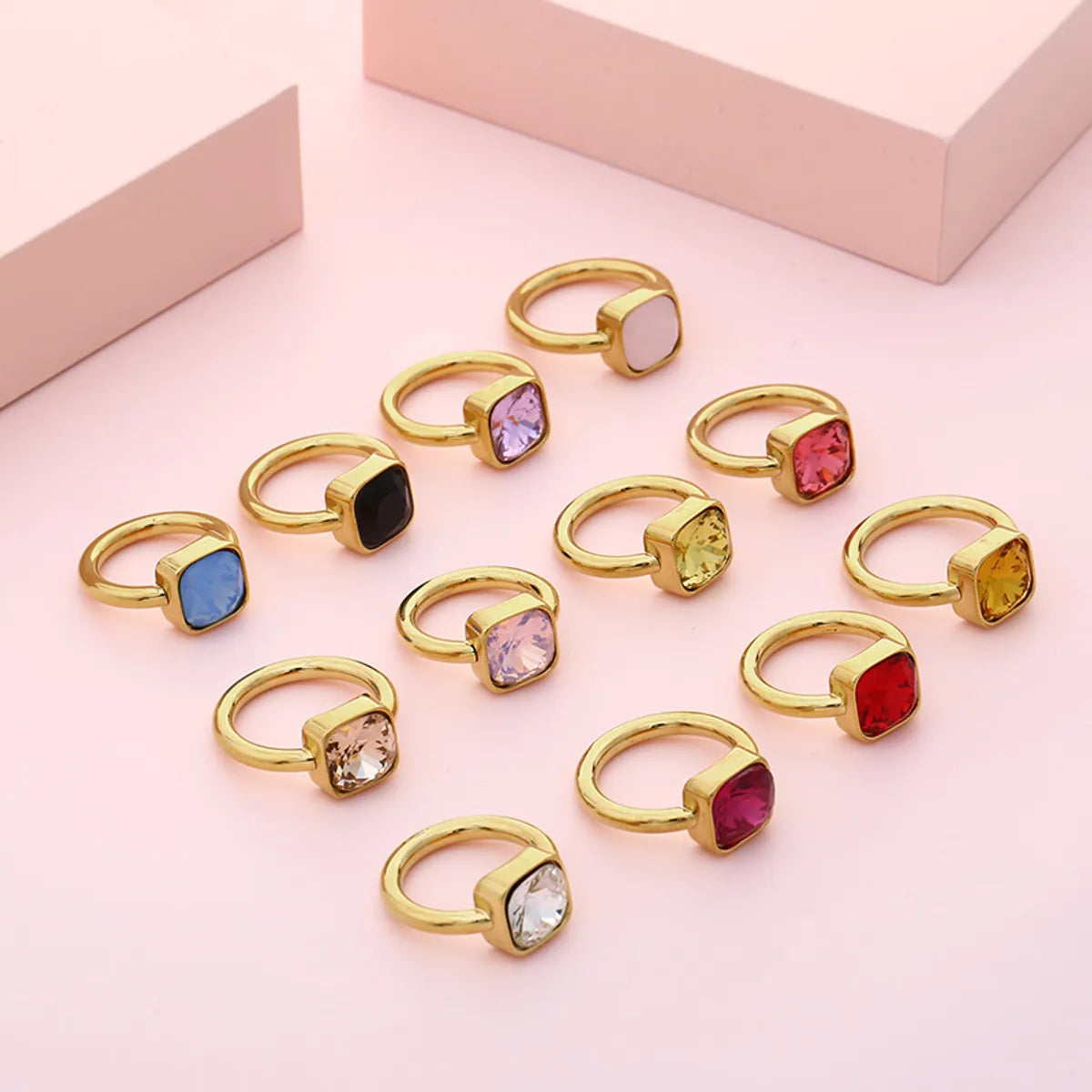 Fashion Geometry Pattern Multicolor Zircon Stainless Steel Ring Wholesale Gooddiy