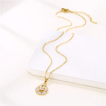 201 Stainless Steel Brass 18K Gold Plated Elegant Modern Style Classic Style Plating Inlay Four Leaf Clover Tree Water Droplets Zircon Pendant Necklace