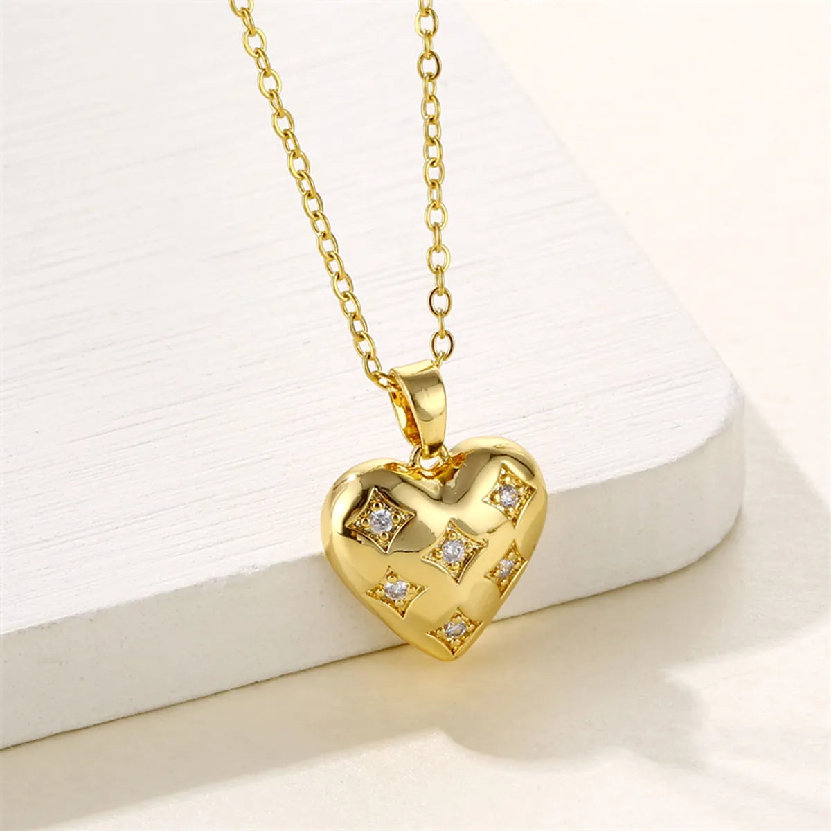 201 Stainless Steel Brass 18K Gold Plated Shiny Plating Inlay Cross Water Droplets Heart Shape Zircon Pendant Necklace