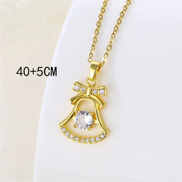 201 Stainless Steel Brass 18K Gold Plated Shiny Plating Inlay Cross Water Droplets Heart Shape Zircon Pendant Necklace