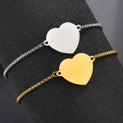 Fine Polished Face Heart Bracelet Stainless Steel Love Adjustable Pull Personality Lettering Bracelet