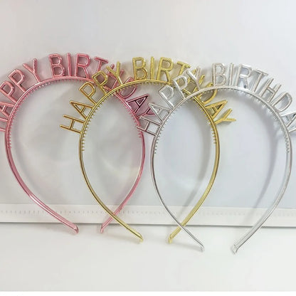 First-Hand Supply HAPPY BIRTHDAY Golden Silver HAPPY BIRTHDAY Plastic Colorful Hair Band Head Hoop Wholesale