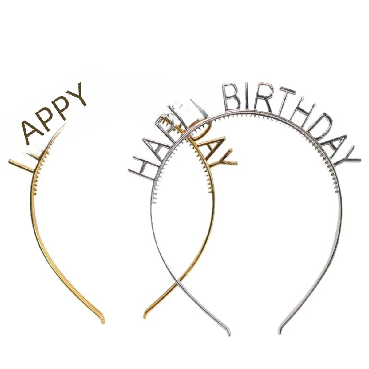 First-Hand Supply HAPPY BIRTHDAY Golden Silver HAPPY BIRTHDAY Plastic Colorful Hair Band Head Hoop Wholesale