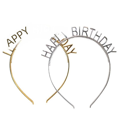 First-Hand Supply HAPPY BIRTHDAY Golden Silver HAPPY BIRTHDAY Plastic Colorful Hair Band Head Hoop Wholesale