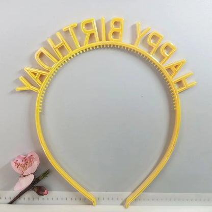 First-Hand Supply HAPPY BIRTHDAY Golden Silver HAPPY BIRTHDAY Plastic Colorful Hair Band Head Hoop Wholesale