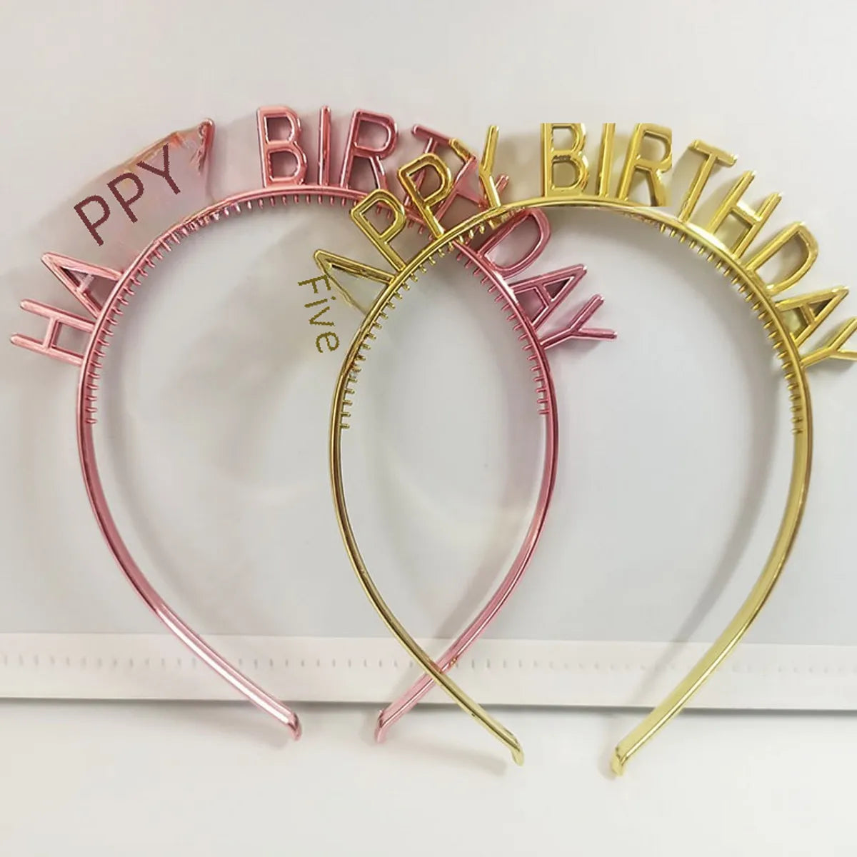 First-Hand Supply HAPPY BIRTHDAY Golden Silver HAPPY BIRTHDAY Plastic Colorful Hair Band Head Hoop Wholesale