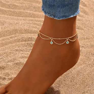 Fitness Flower Copper Patchwork 18k Gold Plated Women'S Anklet