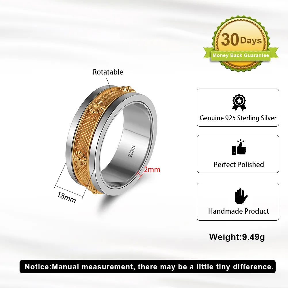 Fitness Hip-Hop Cool Style Geometric Sterling Silver 18K Gold Plated White Gold Plated Men'S Rings Anxiety Ring