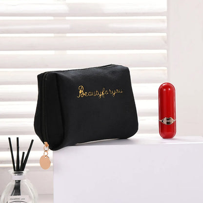 Velvet Zipper Double Layer Large Capacity Cosmetic Storage Bag