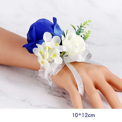 Wedding Bride And Groom Wrist Flower Corsage Simulation Flower Jewelry