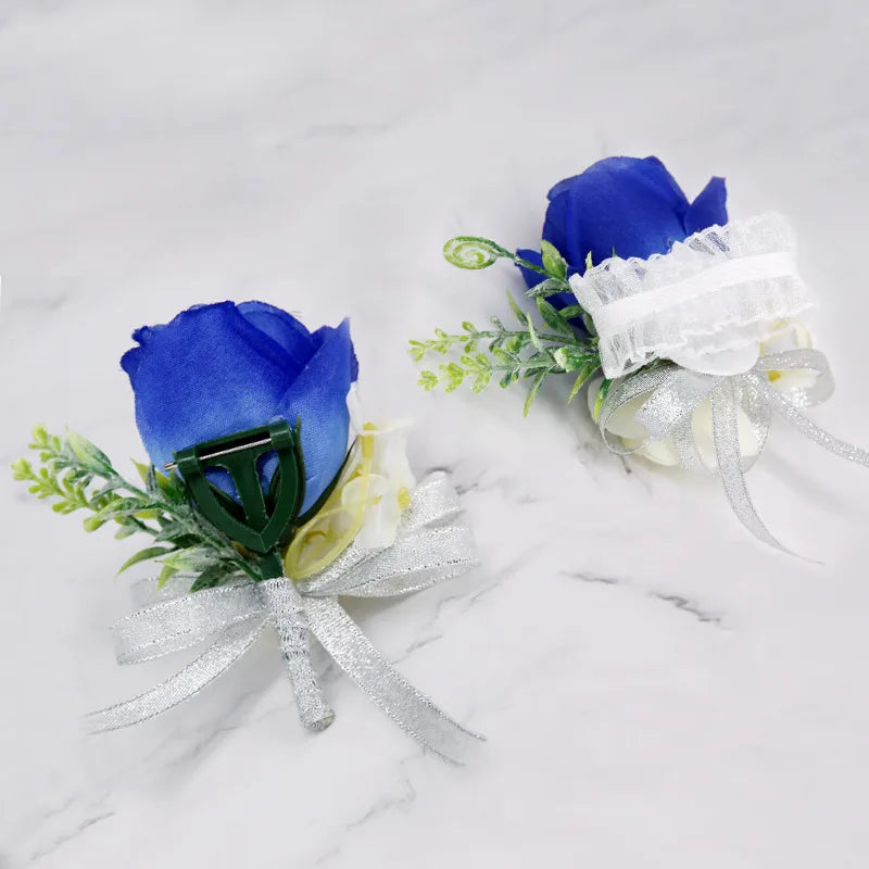 Wedding Bride And Groom Wrist Flower Corsage Simulation Flower Jewelry