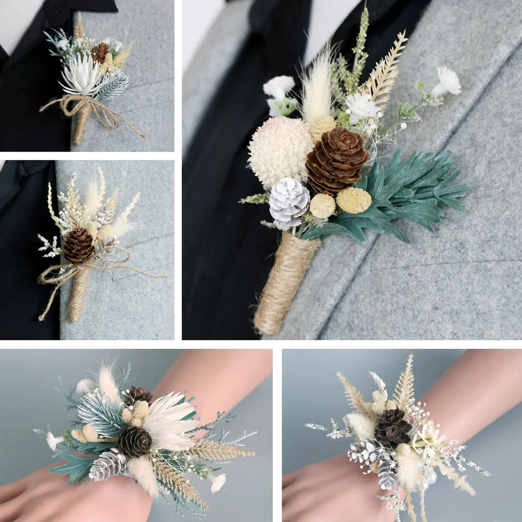 Bride And Groom Wedding Dried Flower Corsage Wrist Flower