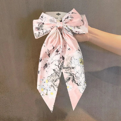 Foreign Trade Hot Selling Adult Retro Printed Large Ribbon Bowknot Barrettes Korean Style Elegant Back Head Spring Clip For Women