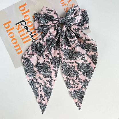 Foreign Trade Hot Selling Adult Retro Printed Large Ribbon Bowknot Barrettes Korean Style Elegant Back Head Spring Clip For Women