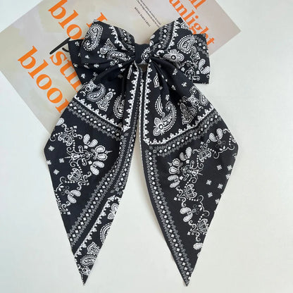 Foreign Trade Hot Selling Adult Retro Printed Large Ribbon Bowknot Barrettes Korean Style Elegant Back Head Spring Clip For Women