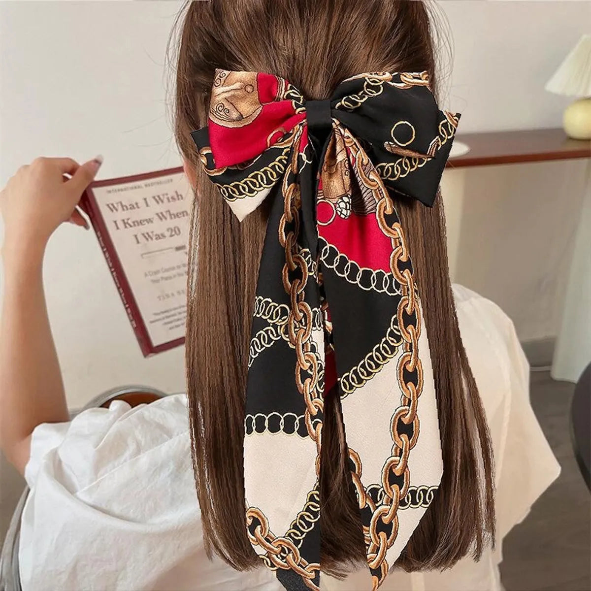 Foreign Trade Hot Selling Adult Retro Printed Large Ribbon Bowknot Barrettes Korean Style Elegant Back Head Spring Clip For Women