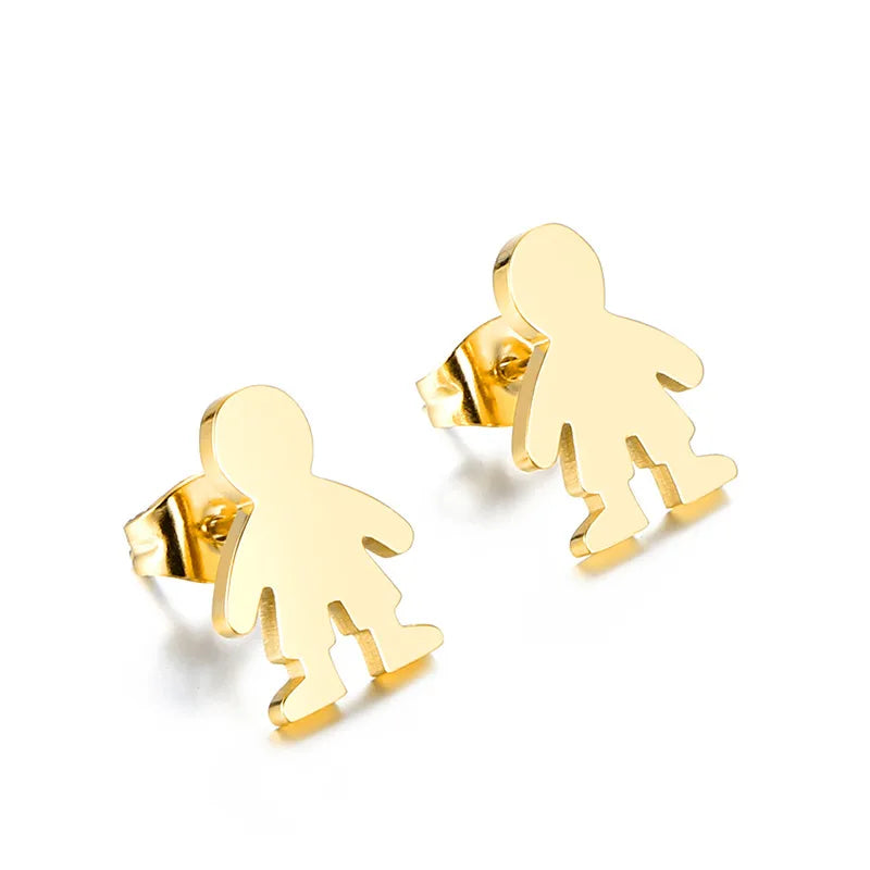 Fashion Cartoon Character Plating Titanium Steel 18K Gold Plated Earrings Ear Studs