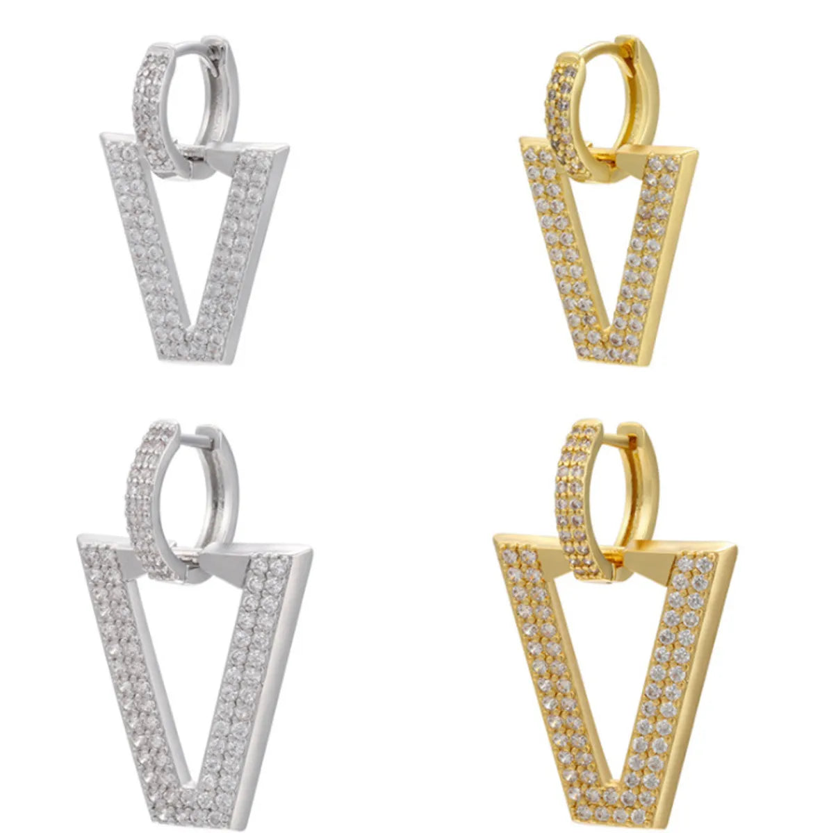 Foreign Trade Micro-inlaid Full Zircon Earrings Inverted Triangle V-shaped Trend Earrings Cross-border Accessories