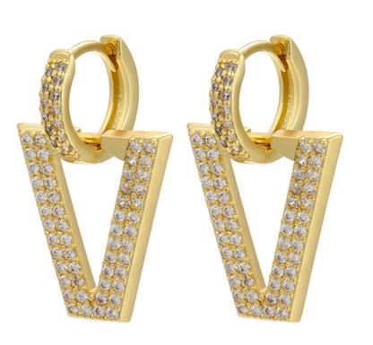 Foreign Trade Micro-inlaid Full Zircon Earrings Inverted Triangle V-shaped Trend Earrings Cross-border Accessories