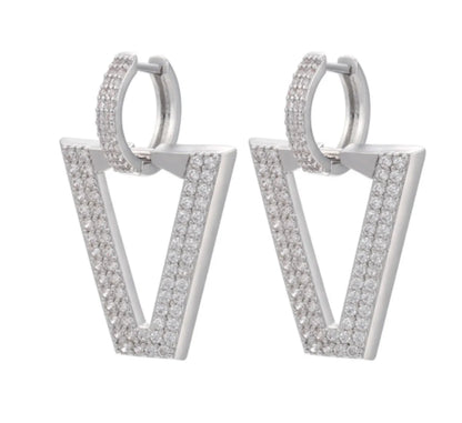 Foreign Trade Micro-inlaid Full Zircon Earrings Inverted Triangle V-shaped Trend Earrings Cross-border Accessories