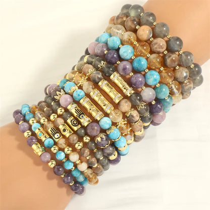 Foreign Trade Ornament Bohemian Handmade Twin Purple Perilla Yellow Tower Crystal Beaded Bracelet Multi-layer Elastic Bracelet