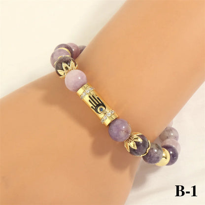 Foreign Trade Ornament Bohemian Handmade Twin Purple Perilla Yellow Tower Crystal Beaded Bracelet Multi-layer Elastic Bracelet