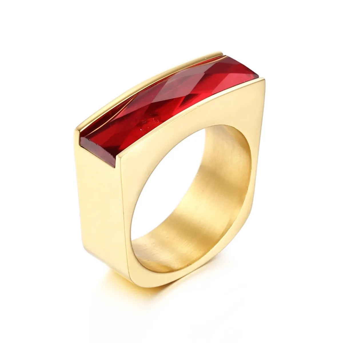 Foreign Trade Wholesale European And American Stainless Steel Golden Rectangular Six-color Glass Ring