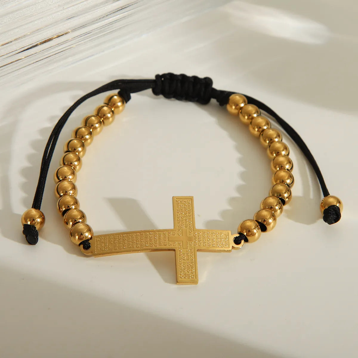 Formal Classic Style Love Cross 201 Stainless Steel Polyester 18K Gold Plated Bracelets In Bulk