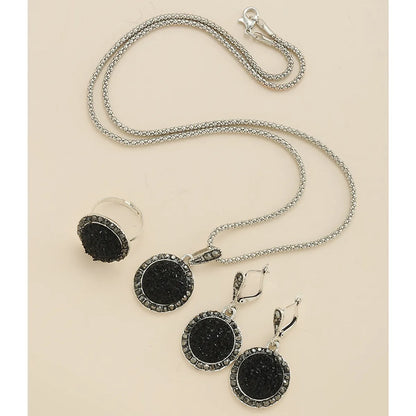 Formal Dress Accessories Gem Round Pendant Alloy Necklace Earrings Ring Set