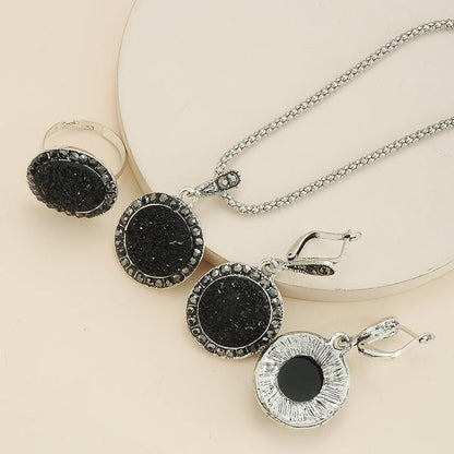 Formal Dress Accessories Gem Round Pendant Alloy Necklace Earrings Ring Set