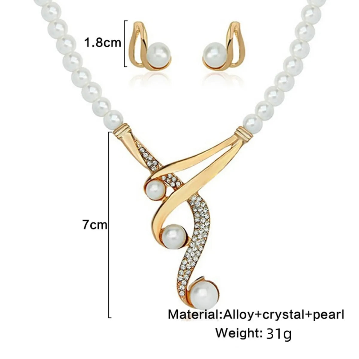 Formal Round Imitation Pearl Alloy Rhinestone Plating Inlay Artificial Pearls Rhinestones Gold Plated Women's Earrings Necklace