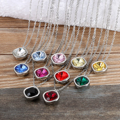 Formal Simple Style Geometric Stainless Steel Inlay Zircon Pendant Necklace