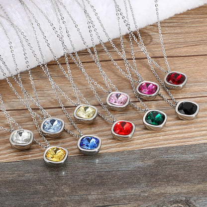 Formal Simple Style Geometric Stainless Steel Inlay Zircon Pendant Necklace