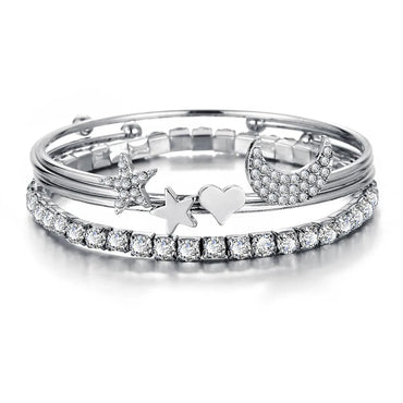 Four-piece Bracelet With Diamond Star Moon Opening Bracelet