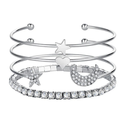 Four-piece Bracelet With Diamond Star Moon Opening Bracelet