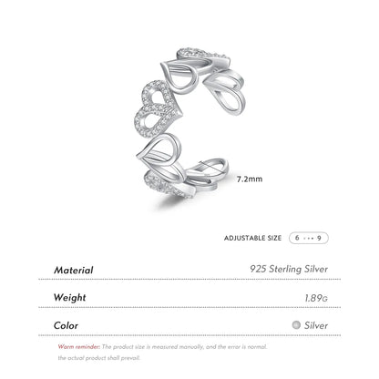 Ig Style Elegant French Style Heart Shape Sterling Silver Rhodium Plated Zircon Open Rings In Bulk