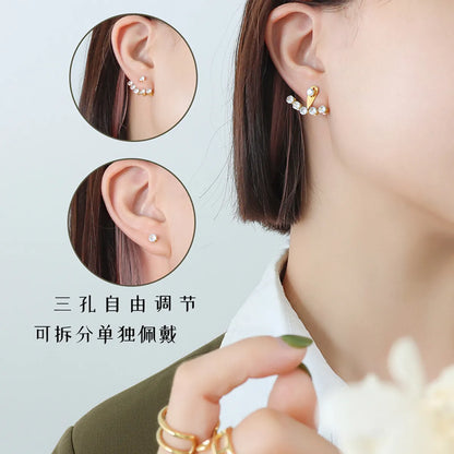 Fashion C Shape Plating Titanium Steel Zircon Earrings