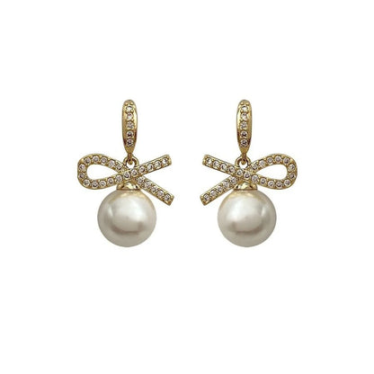 French Retro Bow Pearl Earrings