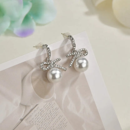 French Retro Bow Pearl Earrings