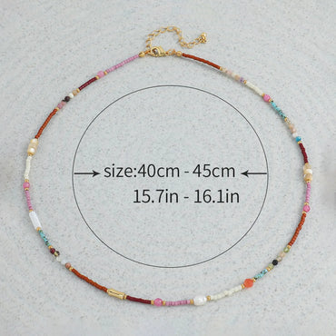 French Style Bohemian Modern Style Round 18K Gold Plated Natural Stone Seed Bead Copper Wholesale Necklace