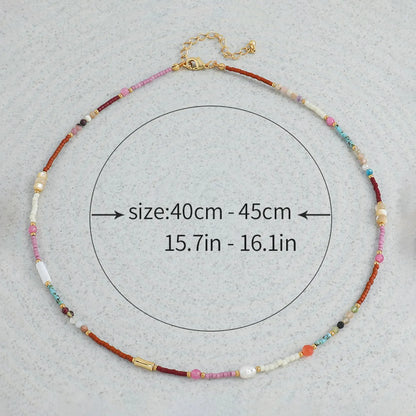 French Style Bohemian Modern Style Round 18K Gold Plated Natural Stone Seed Bead Copper Wholesale Necklace