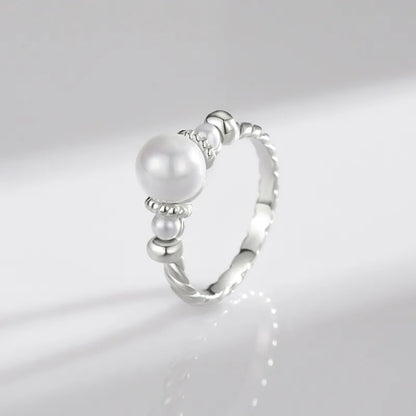 French Style Crown Sterling Silver Inlay Artificial Pearls Rings