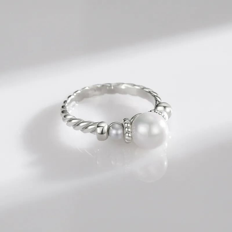 French Style Crown Sterling Silver Inlay Artificial Pearls Rings