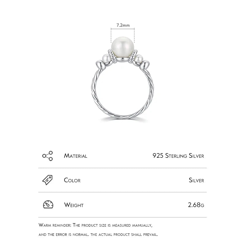 French Style Crown Sterling Silver Inlay Artificial Pearls Rings