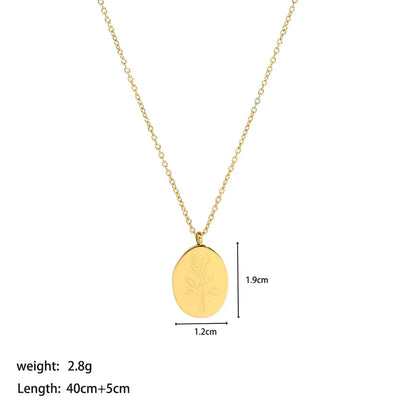 French Style Flower Stainless Steel Indentation Plating Metal 18k Gold Plated Pendant Necklace Sweater Chain