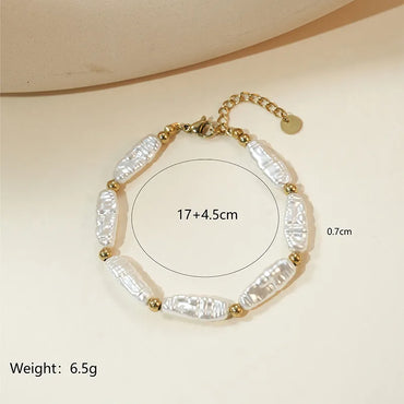 French Style Geometric 14K Gold Plated 304 Stainless Steel Artificial Pearl Wholesale Bracelets