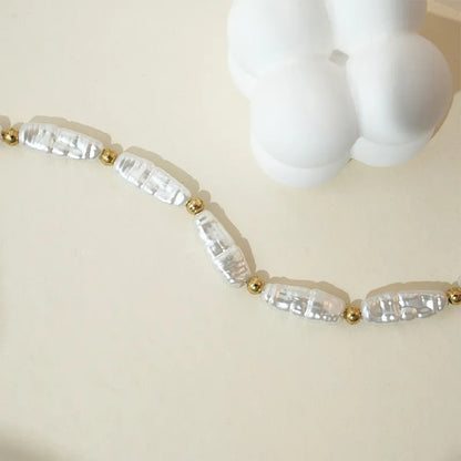 French Style Geometric 14K Gold Plated 304 Stainless Steel Artificial Pearl Wholesale Bracelets