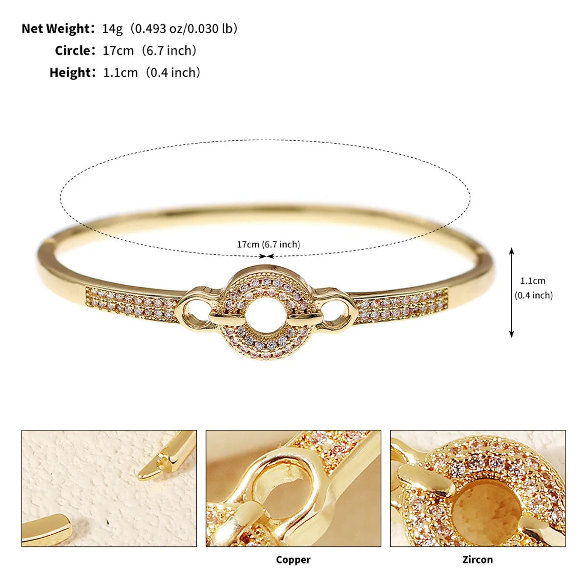 French Style Modern Style Classic Style Love Round Square Rhinestones Zircon Alloy Copper Wholesale Bangle